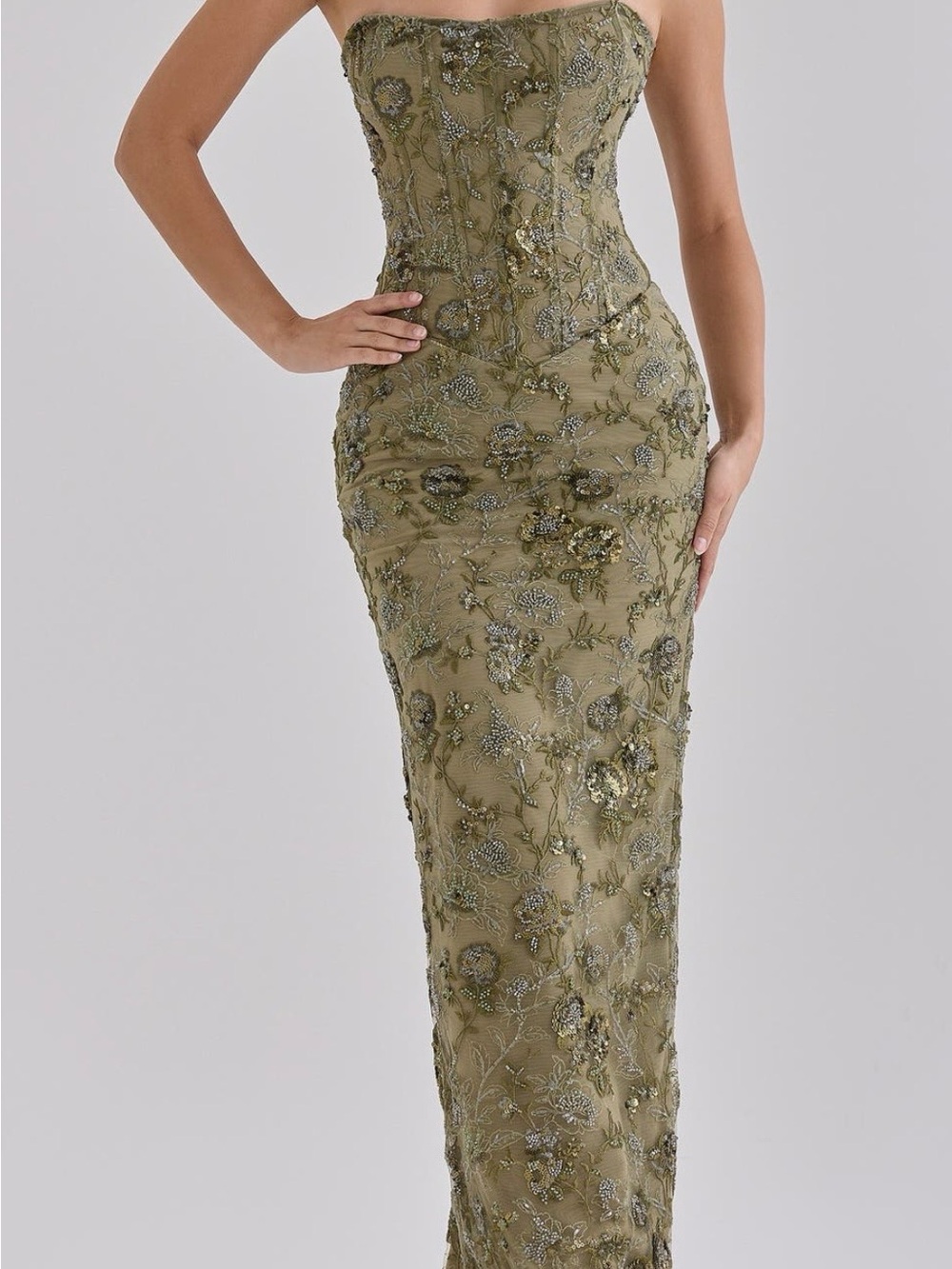 HOUSE OF CB Anisa Hand Beaded Gown Fir Green Size - M